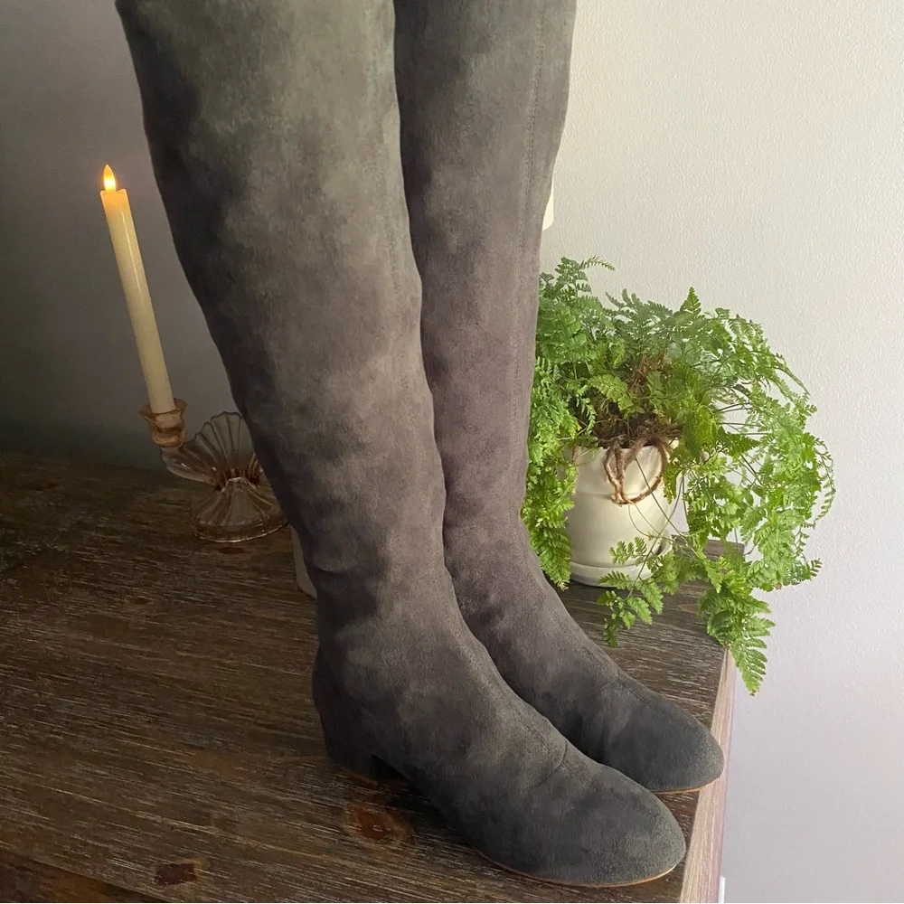 Anthropologie Suede Leather Over-the-Knee Tall Riding Boots Womens 7.5‎ Gray